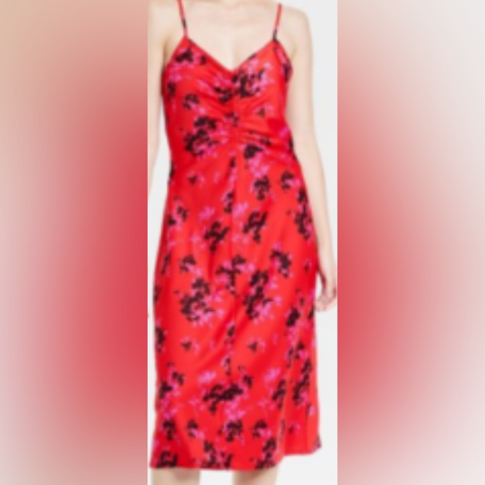 A NEW DAY size LARGE Vibrant Red Dress with Black Floral Design.